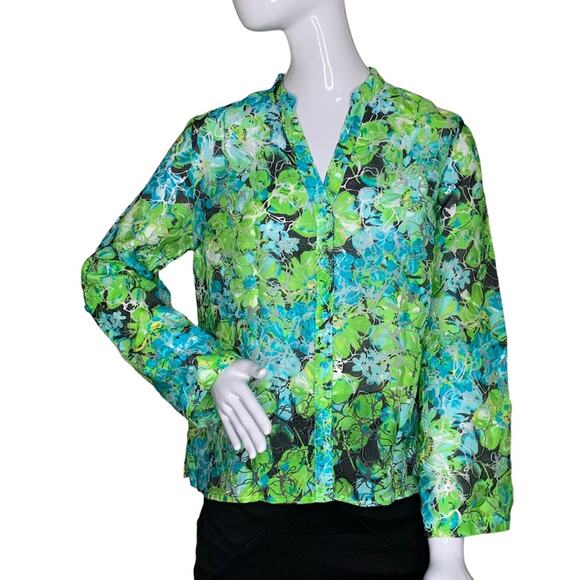 Kim Kim Rogers Petite Button Down Shirt Size LP Green Floral Print - Picture 1 of 10